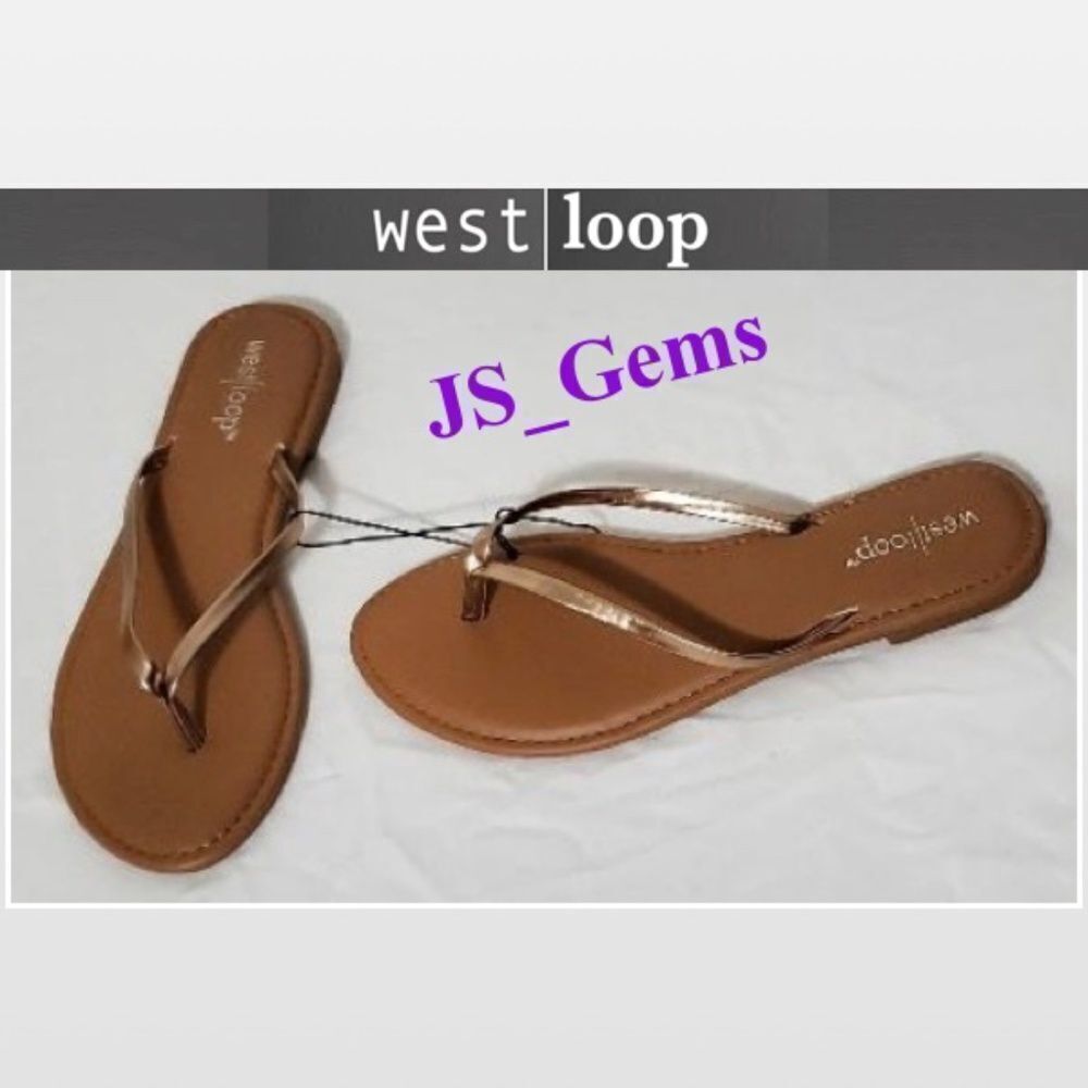 New Westloop Womens Flip Flops Gold Tan Slip On Shoes Small 5 6